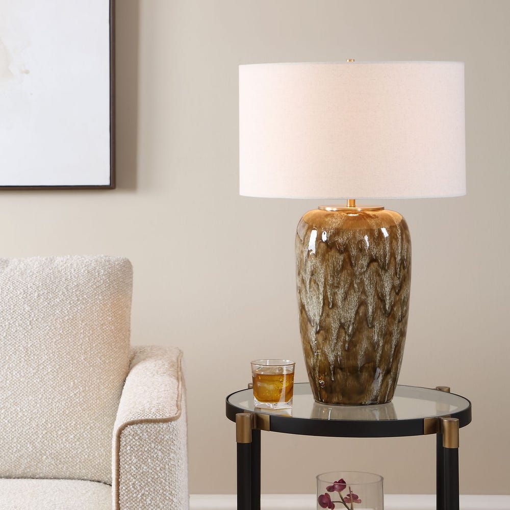 Uttermost Torrence Caramel, Chocolate, And Cream Glazed Table Lamp