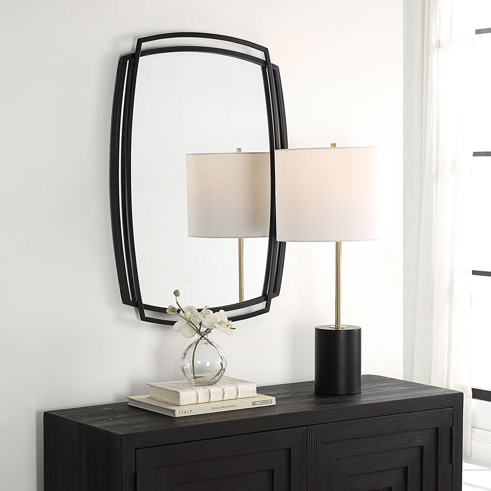 Casa Bella Living Unique Overlapping Metal Framed Satin Black Mirror - Image 3
