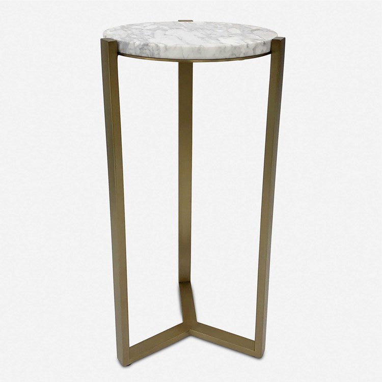 Uttermost Pietra Carrara Marble Top with Antiqued Brass Base Drink Table - Image 1