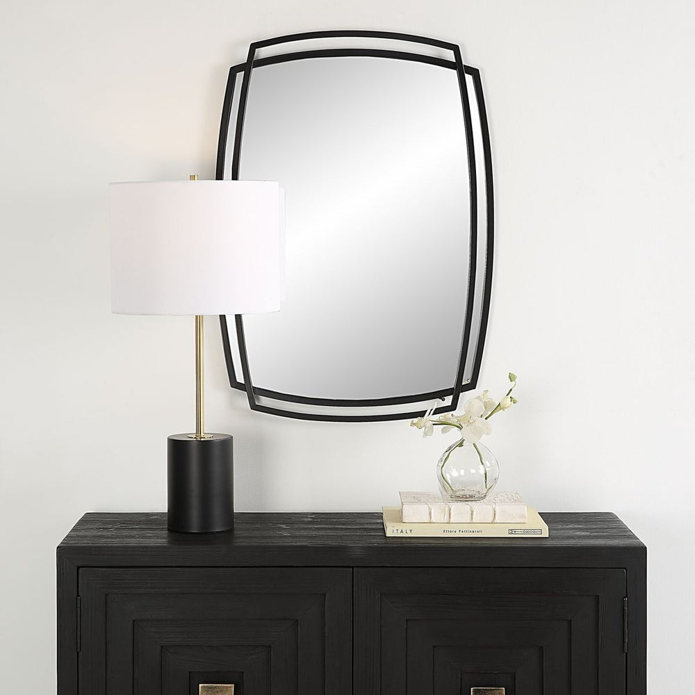 Casa Bella Living Unique Overlapping Metal Framed Satin Black Mirror - Image 2
