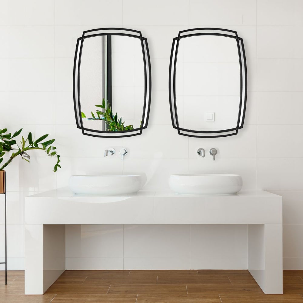 Casa Bella Living Unique Overlapping Metal Framed Satin Black Mirror - Image 1