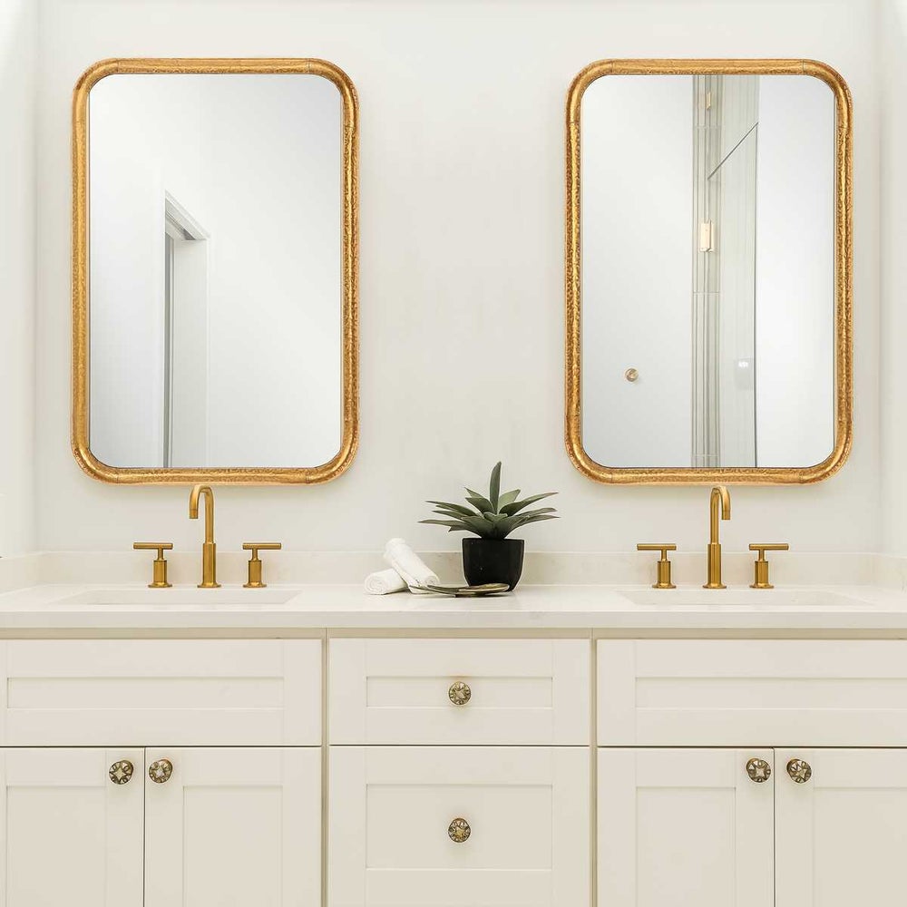 Casa Bella Living Unique Rectangular Lightly Antique Gold Leaf Mirror - Image 1