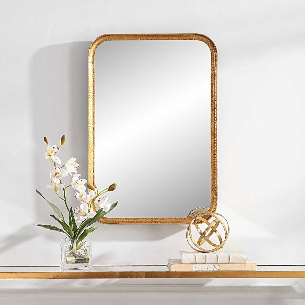 Casa Bella Living Unique Rectangular Lightly Antique Gold Leaf Mirror - Image 2