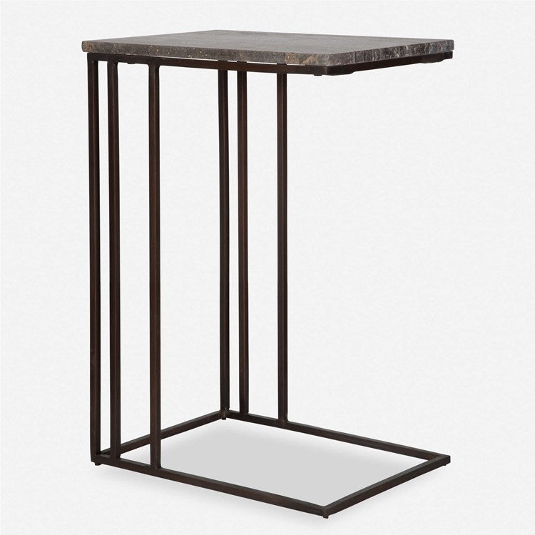 Uttermost Theodore Travertine Top With Dark Bronze Base Accent Table - Image 2
