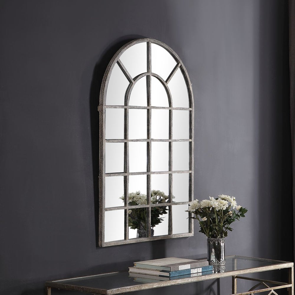 Casa Bella Living Rustic Gray Arched Windowpane Mirror - Image 2
