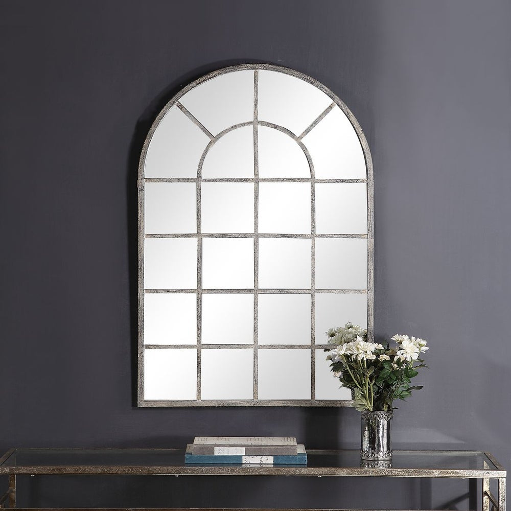 Casa Bella Living Rustic Gray Arched Windowpane Mirror - Image 3