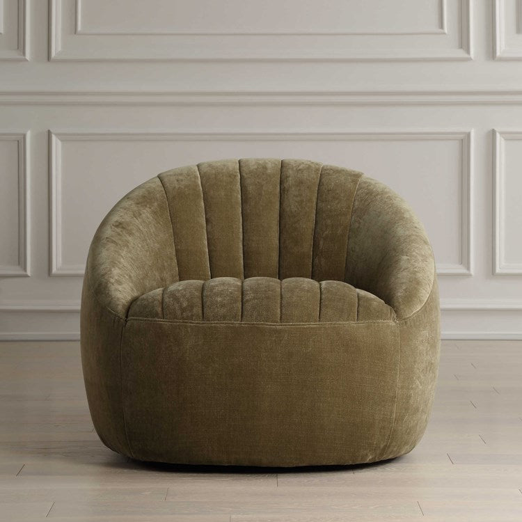 Uttermost Narrows Moss Green Velvet Chenille Channeled Swivel Chair - Image 1