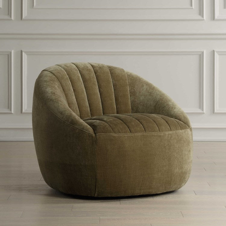 Uttermost Narrows Moss Green Velvet Chenille Channeled Swivel Chair - Image 3