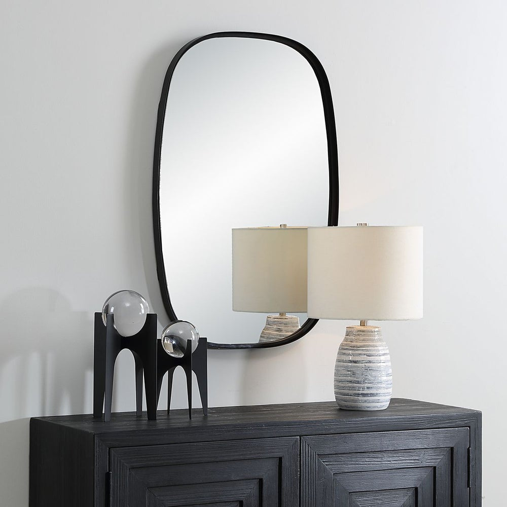 Casa Bella Living Rounded Corners Satin Black Framed Mirror - Image 2