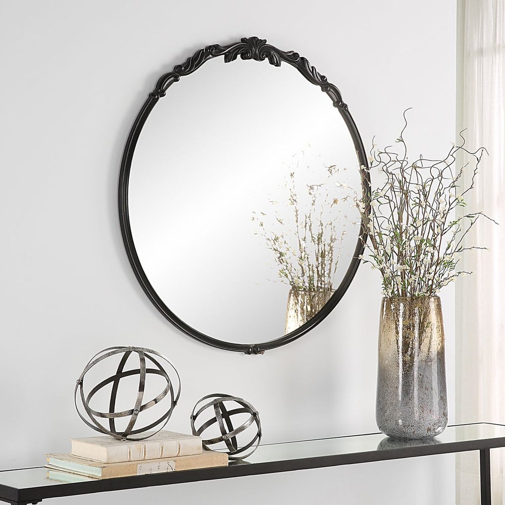 Casa Bella Living Rich Satin Black Rounded Mirror - Image 1