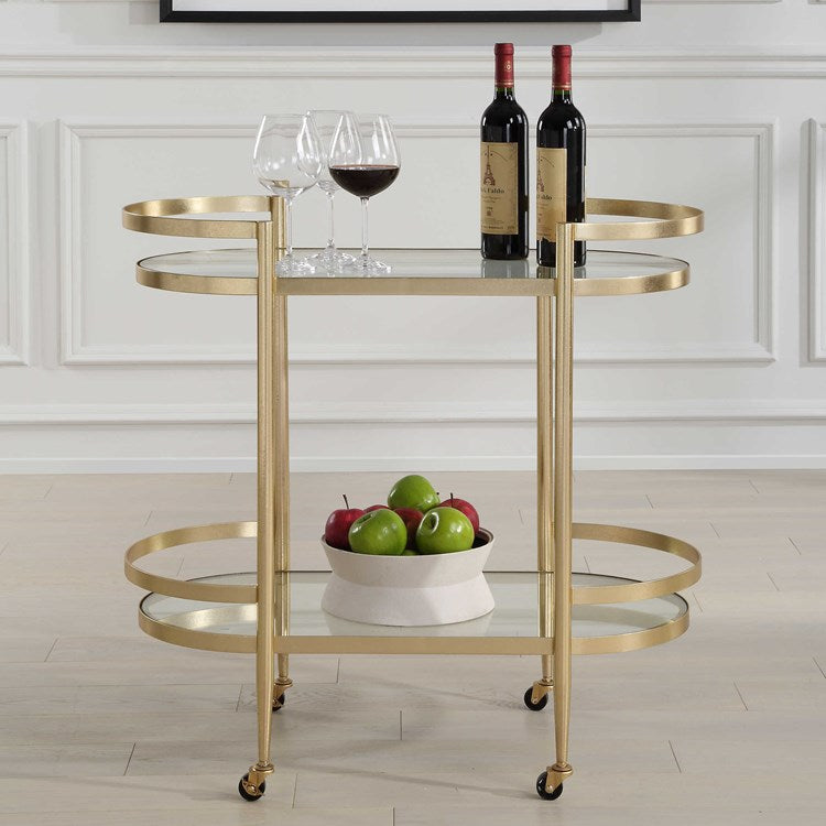 Uttermost Isabelle Gold Leaf Finished Iron Bar Cart - Image 1