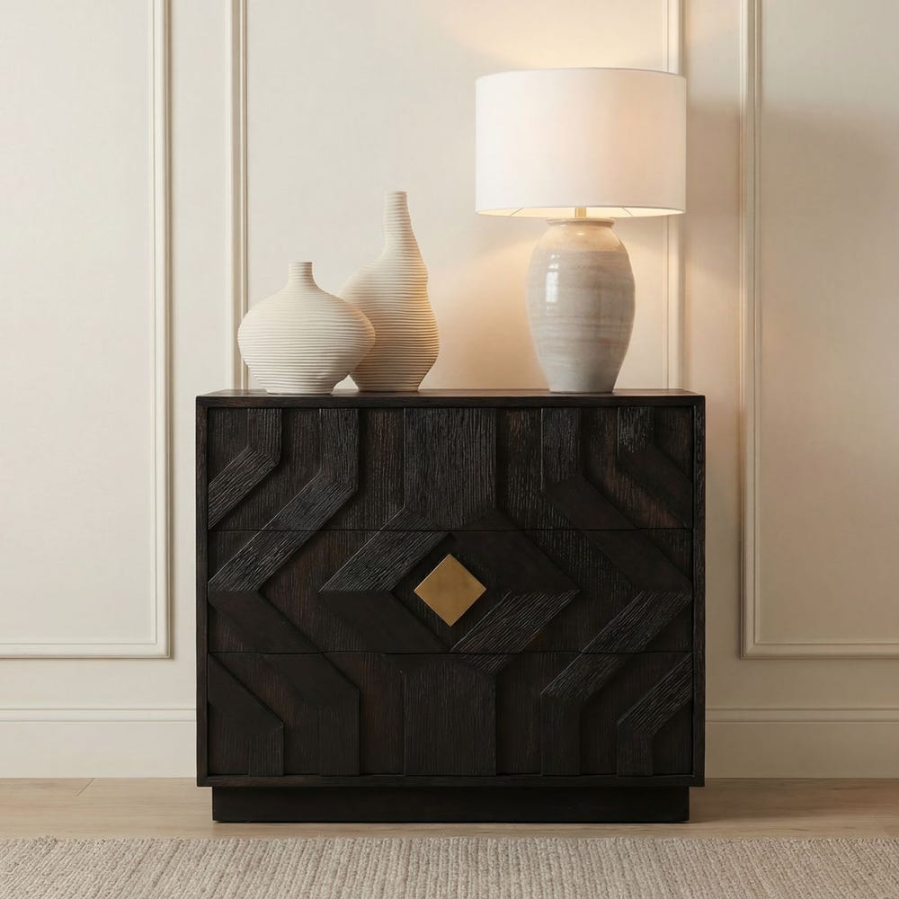 Uttermost Faulkner Chevron Black Oak 3- Drawer Chest - Image 1