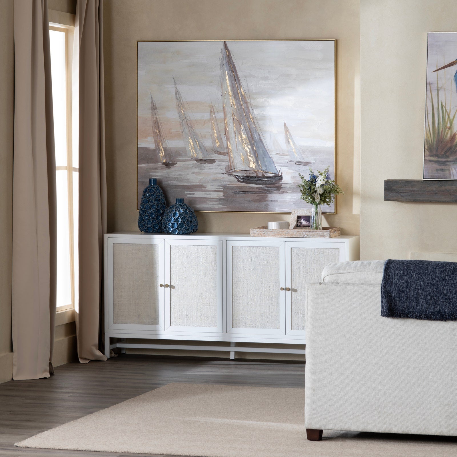 Crestview Collection Sandy Shores White And Rattan 4- Door Sideboard - Image 1