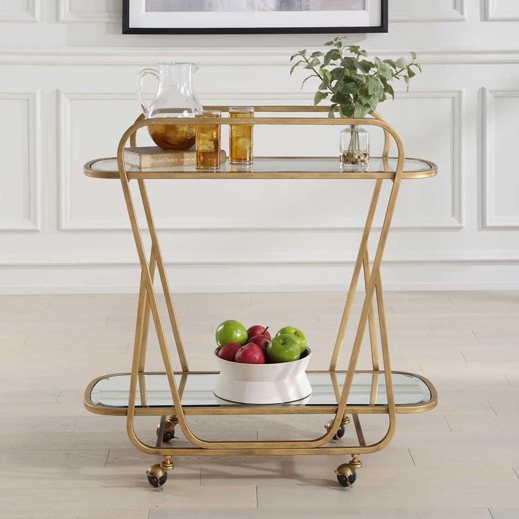 Uttermost Swain Antique Brass Finish Iron Serving Cart - Image 1