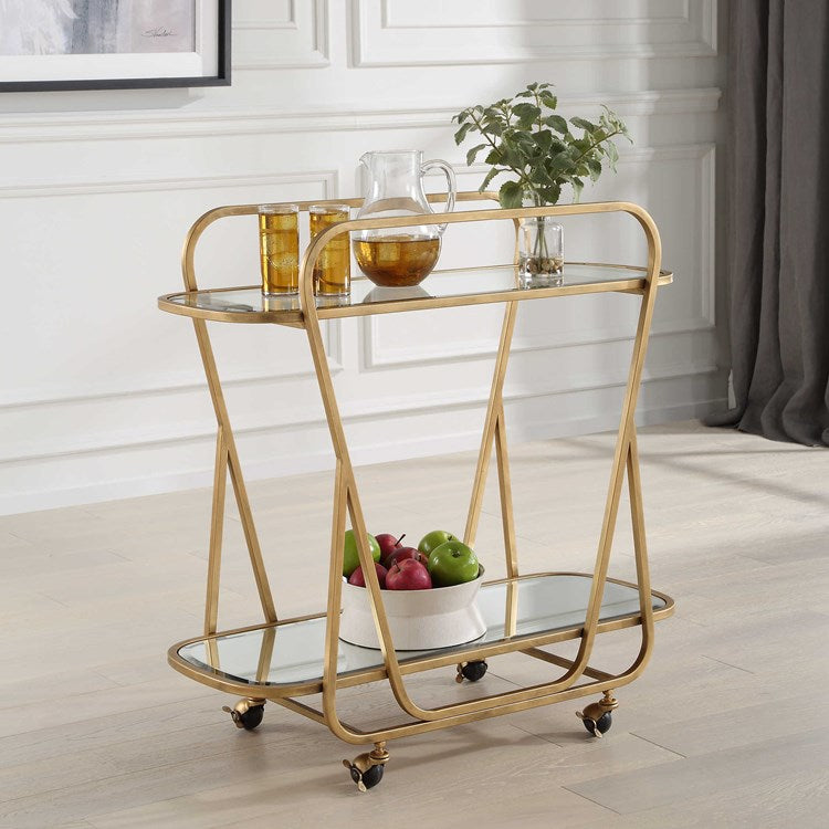 Uttermost Swain Antique Brass Finish Iron Serving Cart - Image 3