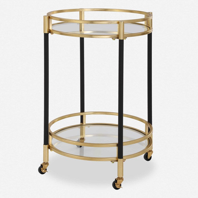 Uttermost Dolly Matte Black and Gold Leaf Finished Iron Bar Cart - Image 2