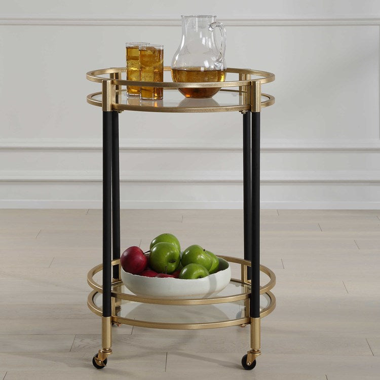 Uttermost Dolly Matte Black and Gold Leaf Finished Iron Bar Cart - Image 3