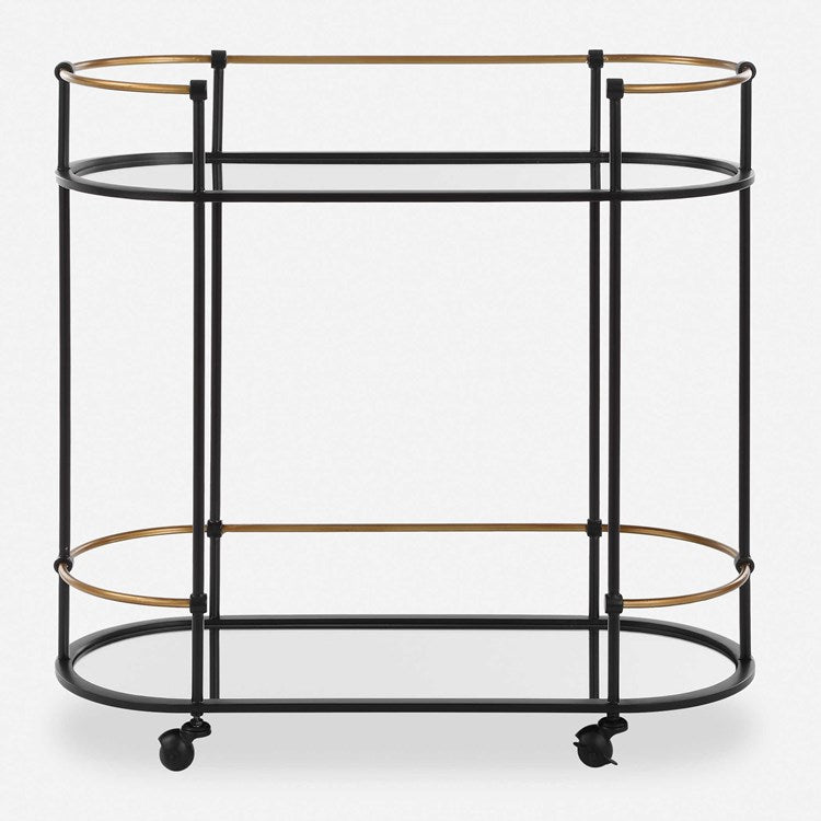 Uttermost Andre Satin Black with Antique Gold Finished Iron Bar Cart - Image 2