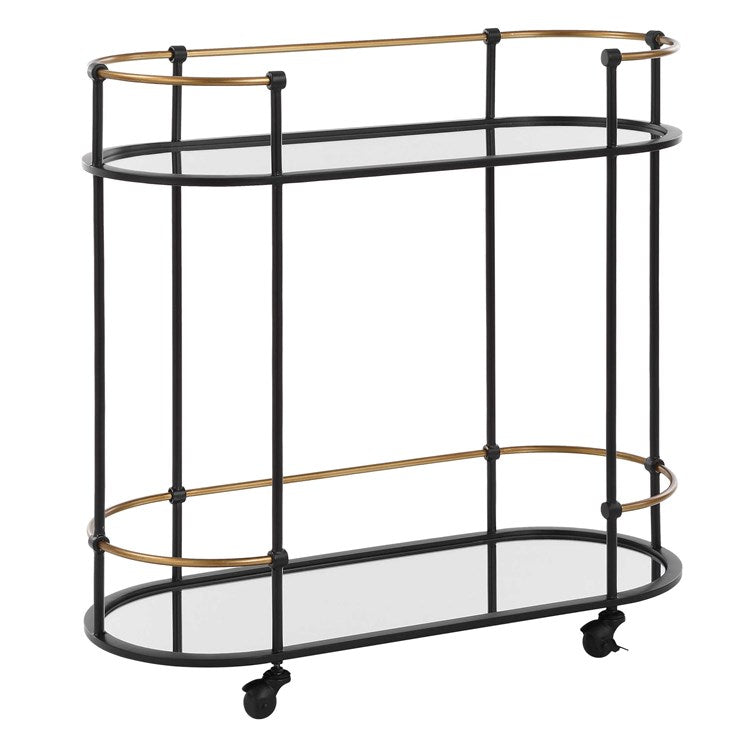 Uttermost Andre Satin Black with Antique Gold Finished Iron Bar Cart - Image 3