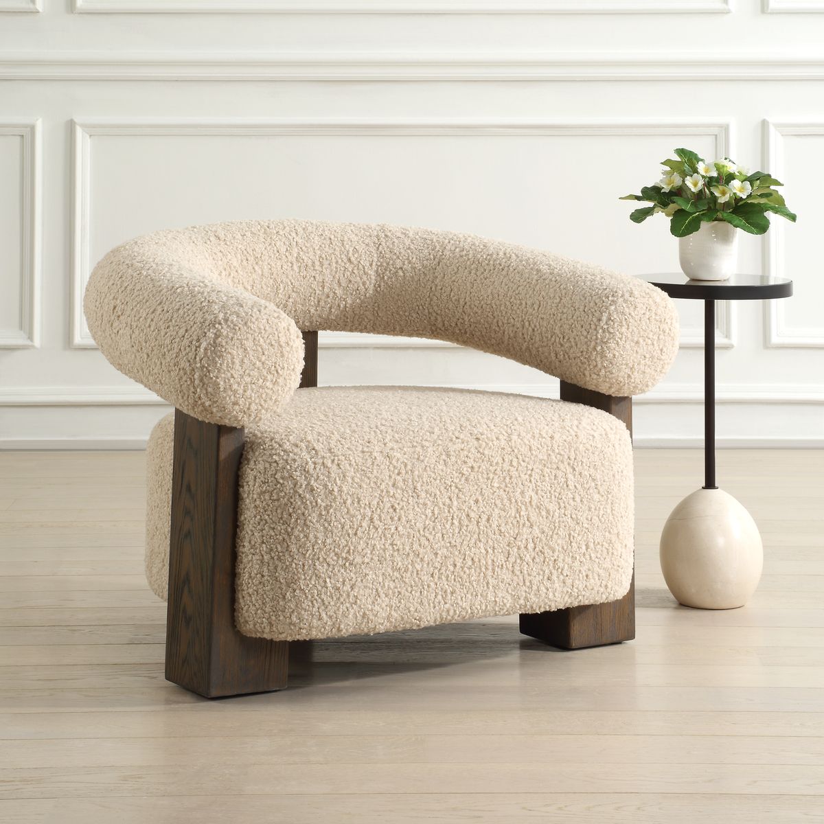 Uttermost Lennox Barrel Shearling Cushion Accent Chair With Dark Walnut Wood - Image 2