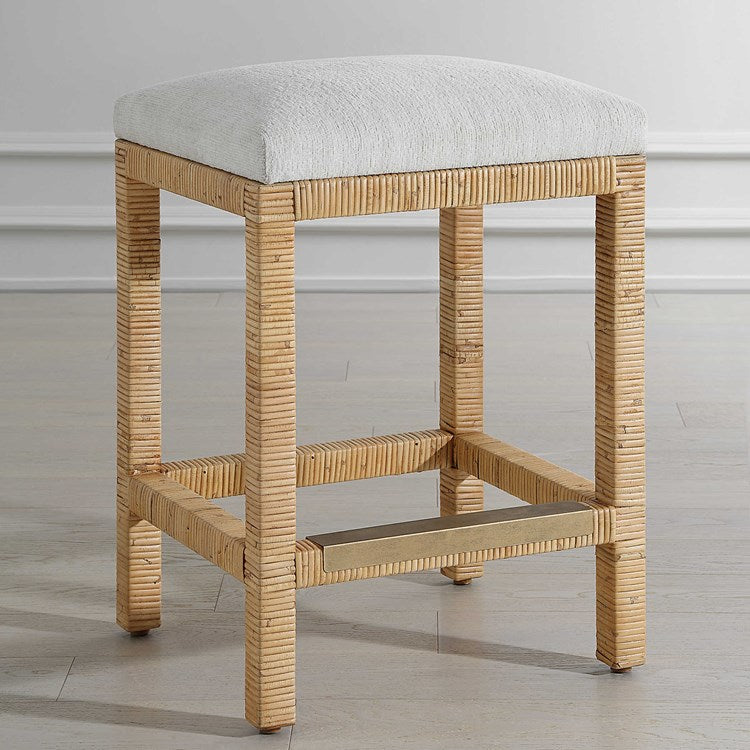 Uttermost Muriel Off White Cushioned Seat Rattan Counter Stool - Image 1