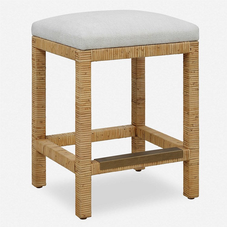 Uttermost Muriel Off White Cushioned Seat Rattan Counter Stool - Image 2