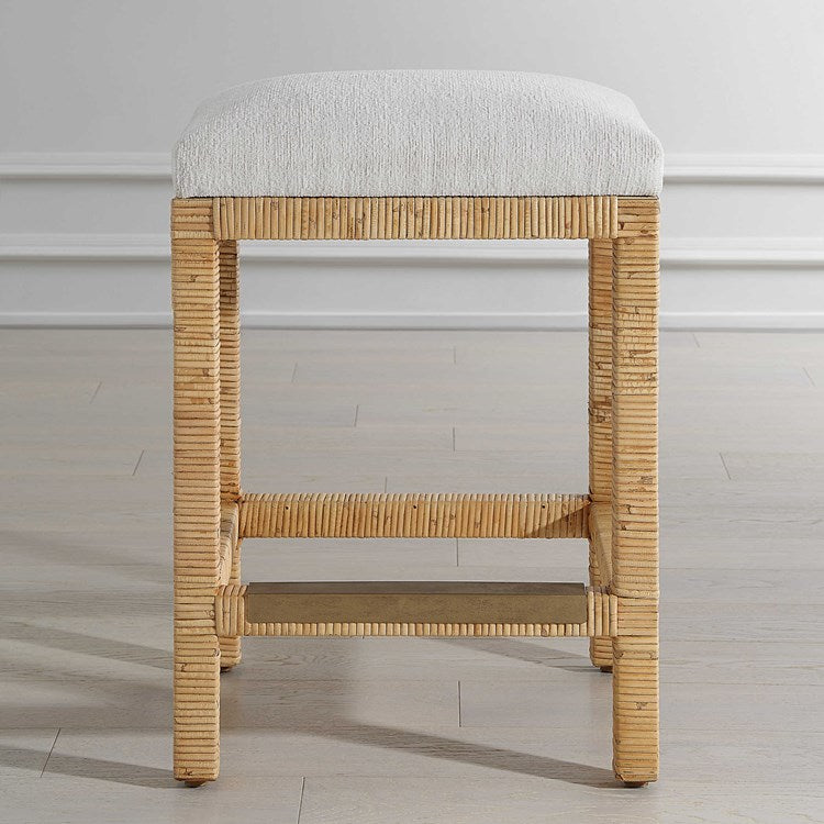 Uttermost Muriel Off White Cushioned Seat Rattan Counter Stool - Image 3