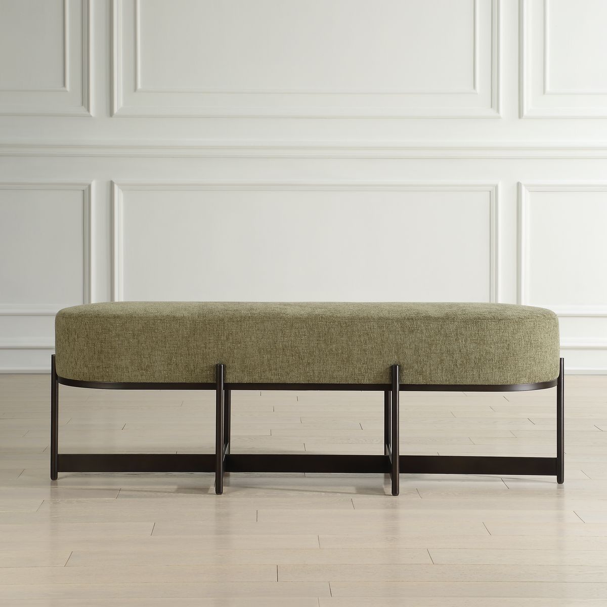 Uttermost Merino Moss Green Upholstered Bench With Bronze Iron Frame - Image 2