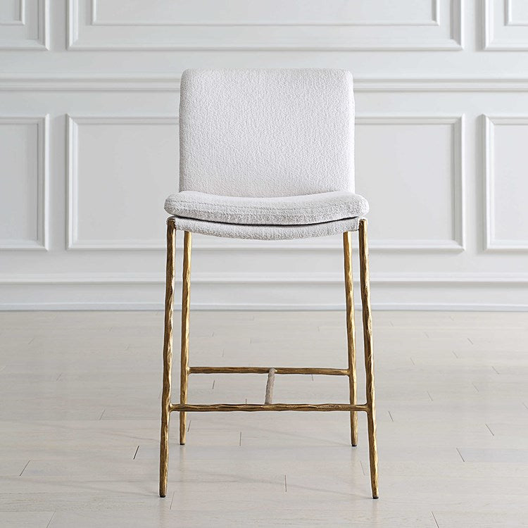 Uttermost Ascend White Boucle Cushioned Seat with Aged Gold Iron Counter Stool - Image 2