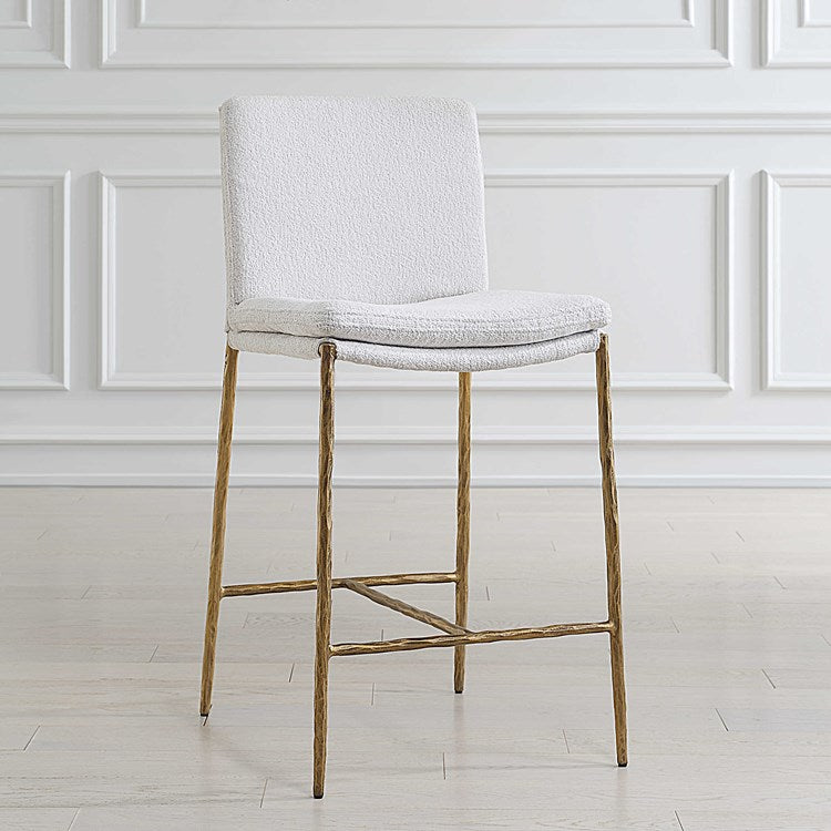 Uttermost Ascend White Boucle Cushioned Seat with Aged Gold Iron Counter Stool - Image 1