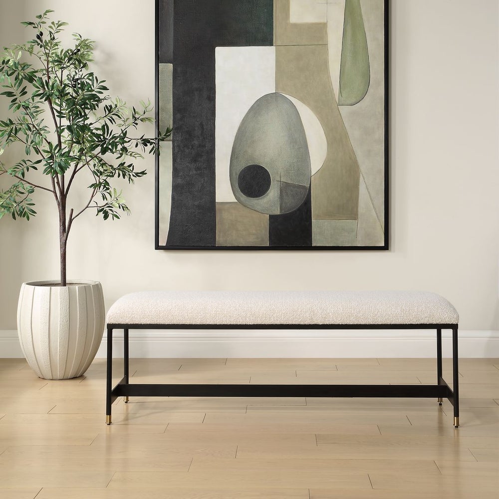 Uttermost Halston Off-White Upholstered Bench With Matte Black Iron Frame - Image 1