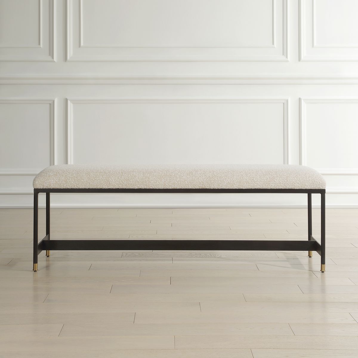 Uttermost Halston Off-White Upholstered Bench With Matte Black Iron Frame - Image 2