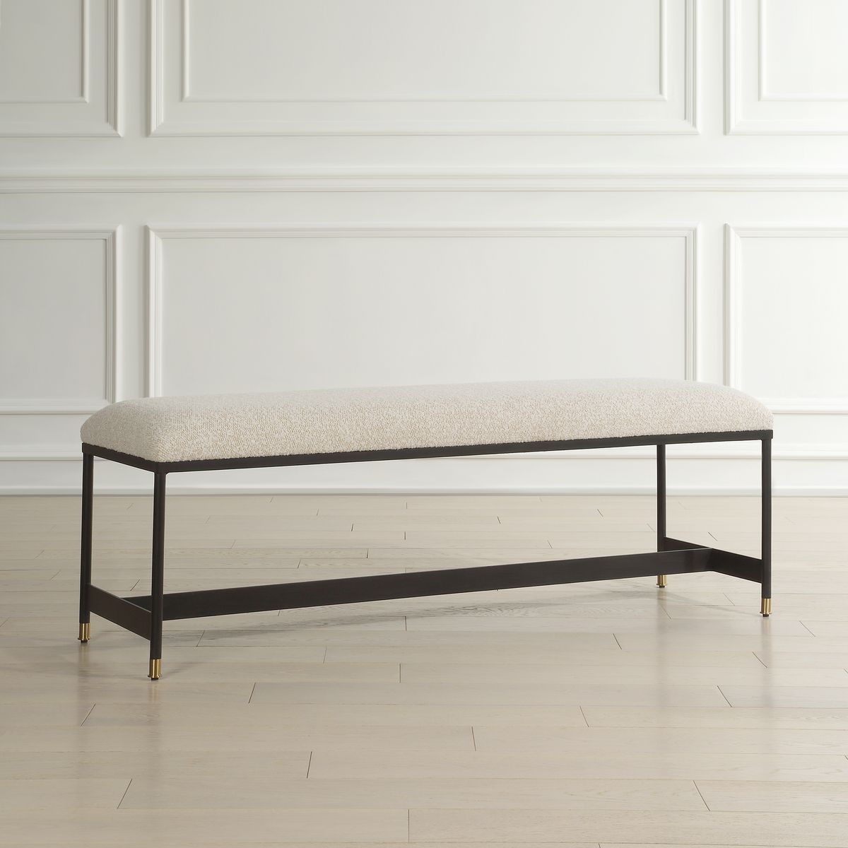 Uttermost Halston Off-White Upholstered Bench With Matte Black Iron Frame - Image 3