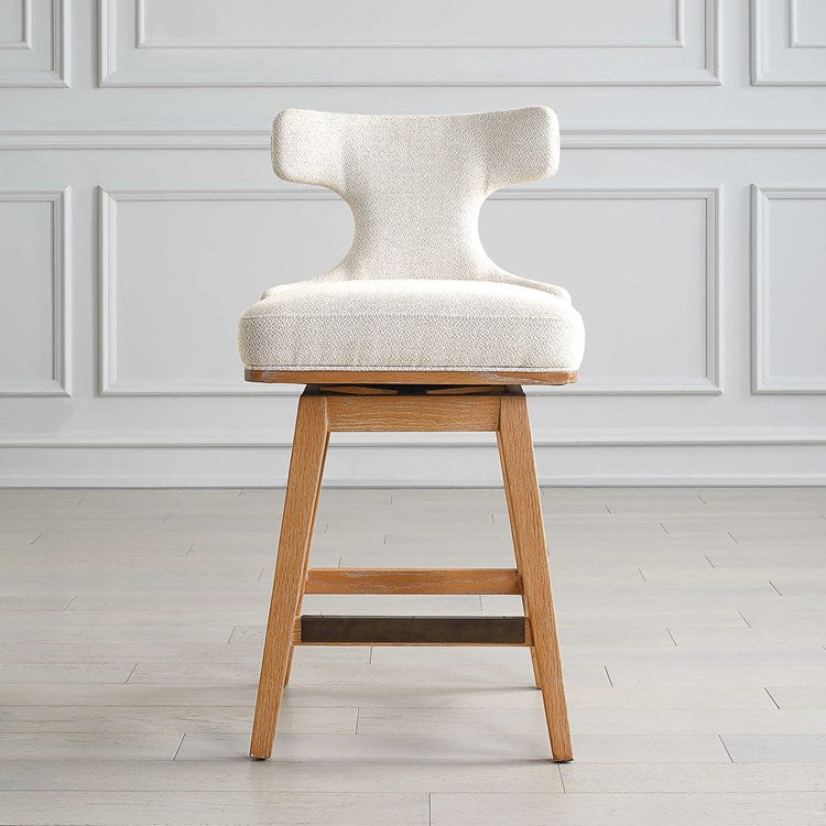 Uttermost Klismos White Textured Cushioned Swivel Seat Counter Stool - Image 1