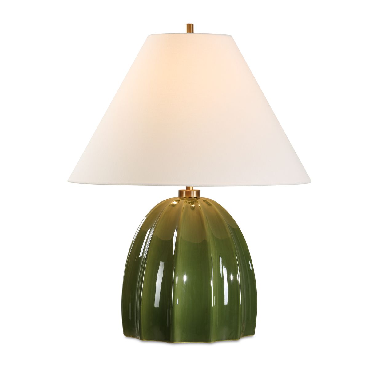 Uttermost Renna Rich Moss Green Glazed Base Table Lamp With White Linen Shade - Image 2