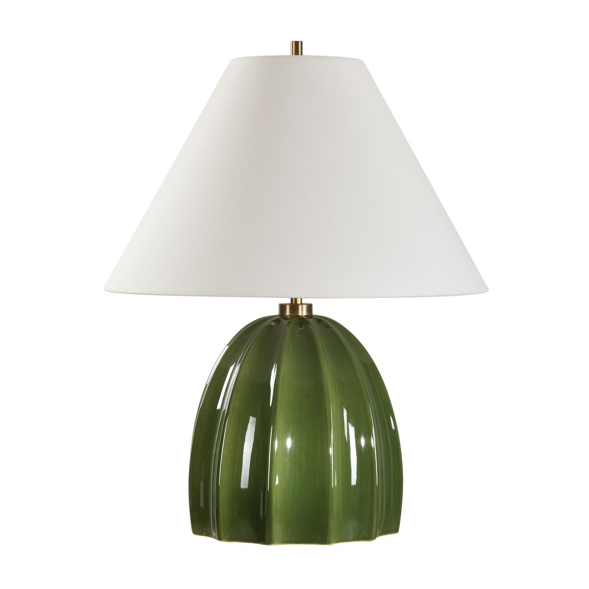 Uttermost Renna Rich Moss Green Glazed Base Table Lamp With White Linen Shade - Image 3