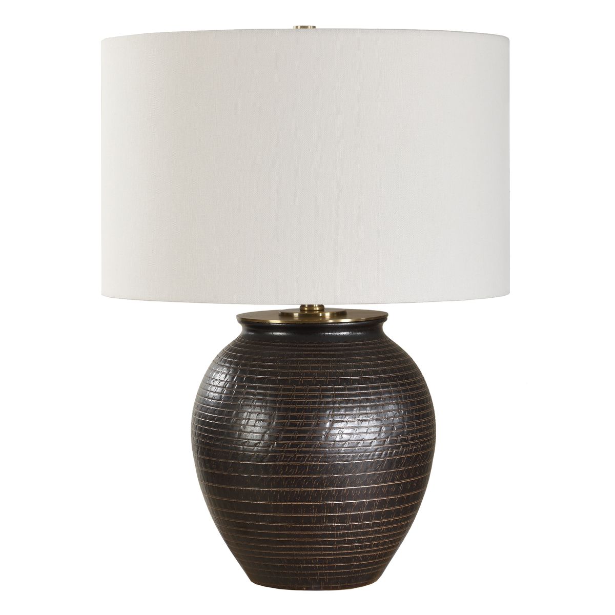 Uttermost Hawkins Dark Bronze Glazed Base Table Lamp With White Linen Shade - Image 3