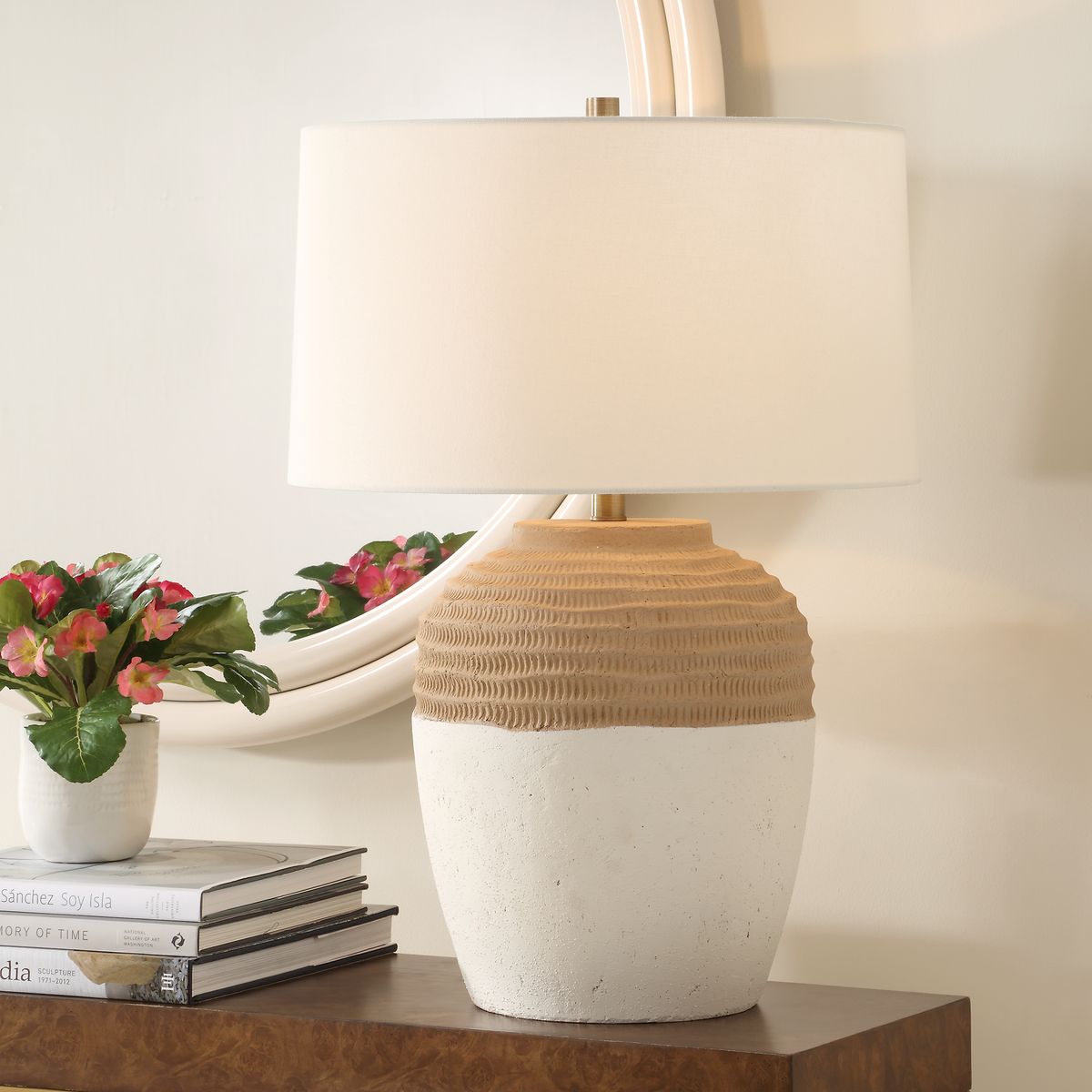 Uttermost Bellaby Two-toned Terracotta Base Table Lamp With White Linen Shade - Image 1