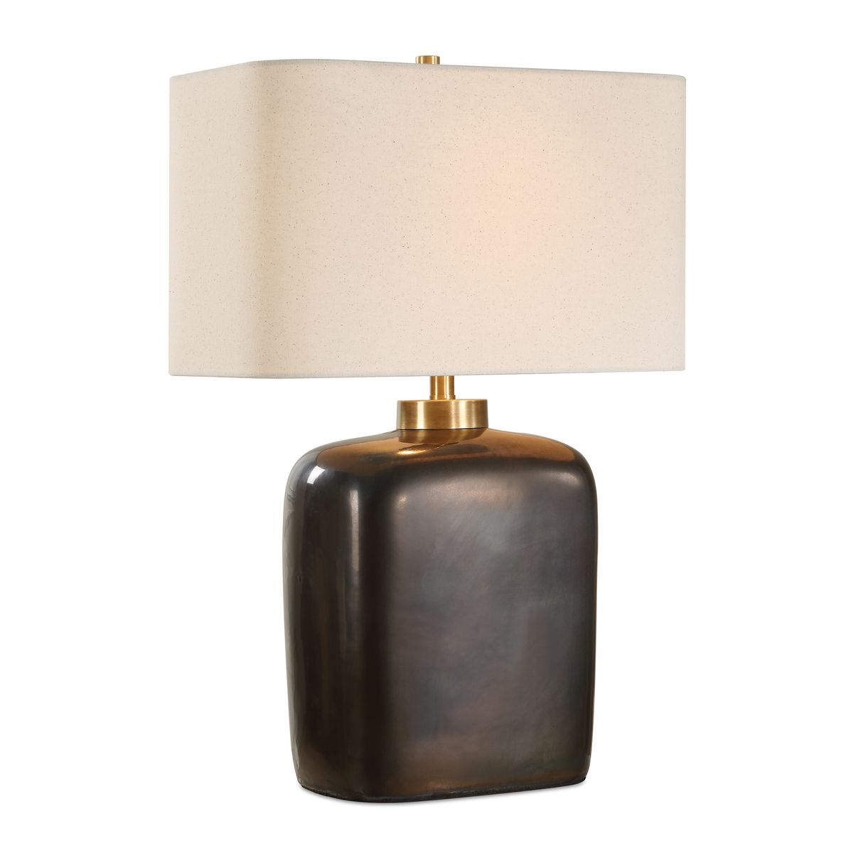 Uttermost Quentin Dark Bronze Ceramic Base Table Lamp With White Linen Shade - Image 3
