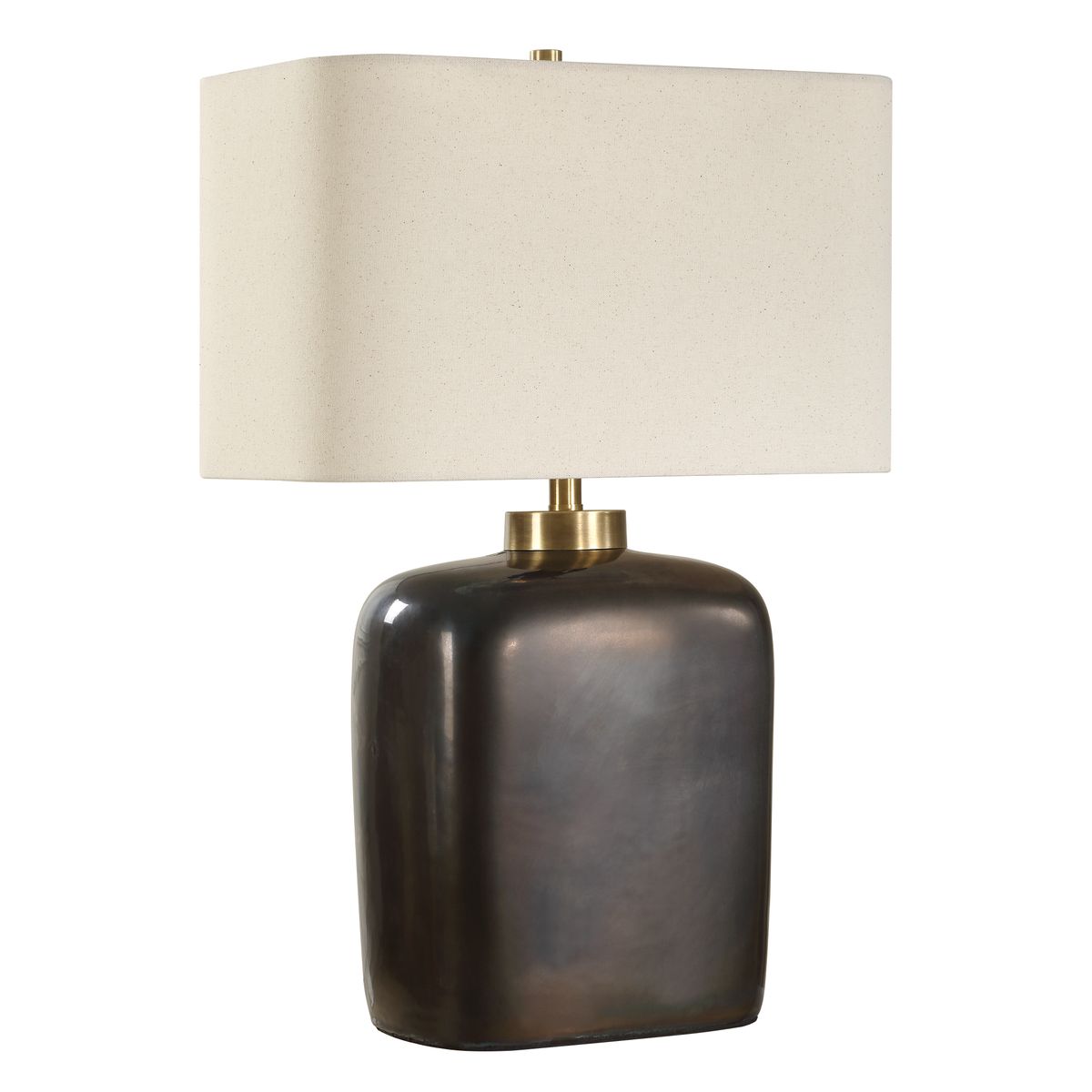 Uttermost Quentin Dark Bronze Ceramic Base Table Lamp With White Linen Shade - Image 2