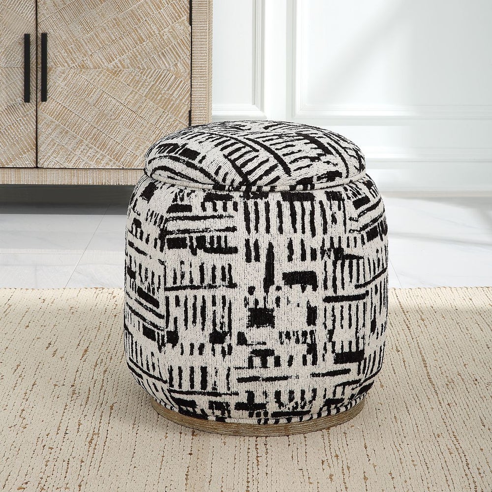Uttermost Dialogue Black And Off White Round Ottoman - Image 3
