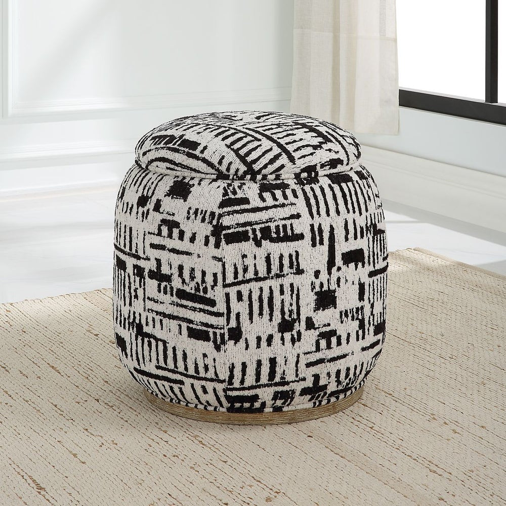 Uttermost Dialogue Black And Off White Round Ottoman