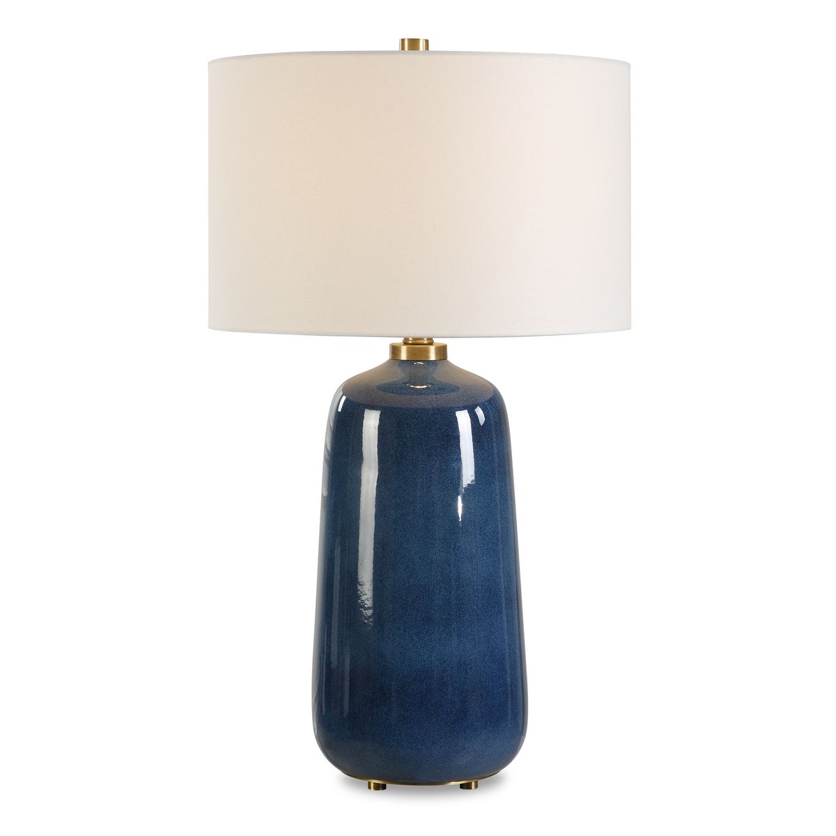 Uttermost Brae Deep Blue Glazed Ceramic Base Table Lamp With White Linen Shade - Image 2