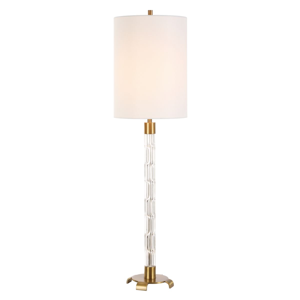 Uttermost York Mid-Century Crystal Column Buffet Lamp With White Linen Shade - Image 3