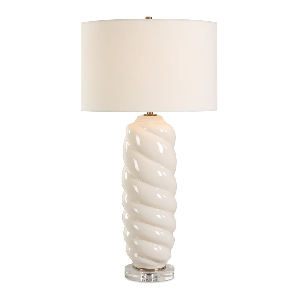Uttermost Anneli White Ceramic Swirl Table Lamp With White Linen Shade - Image 2