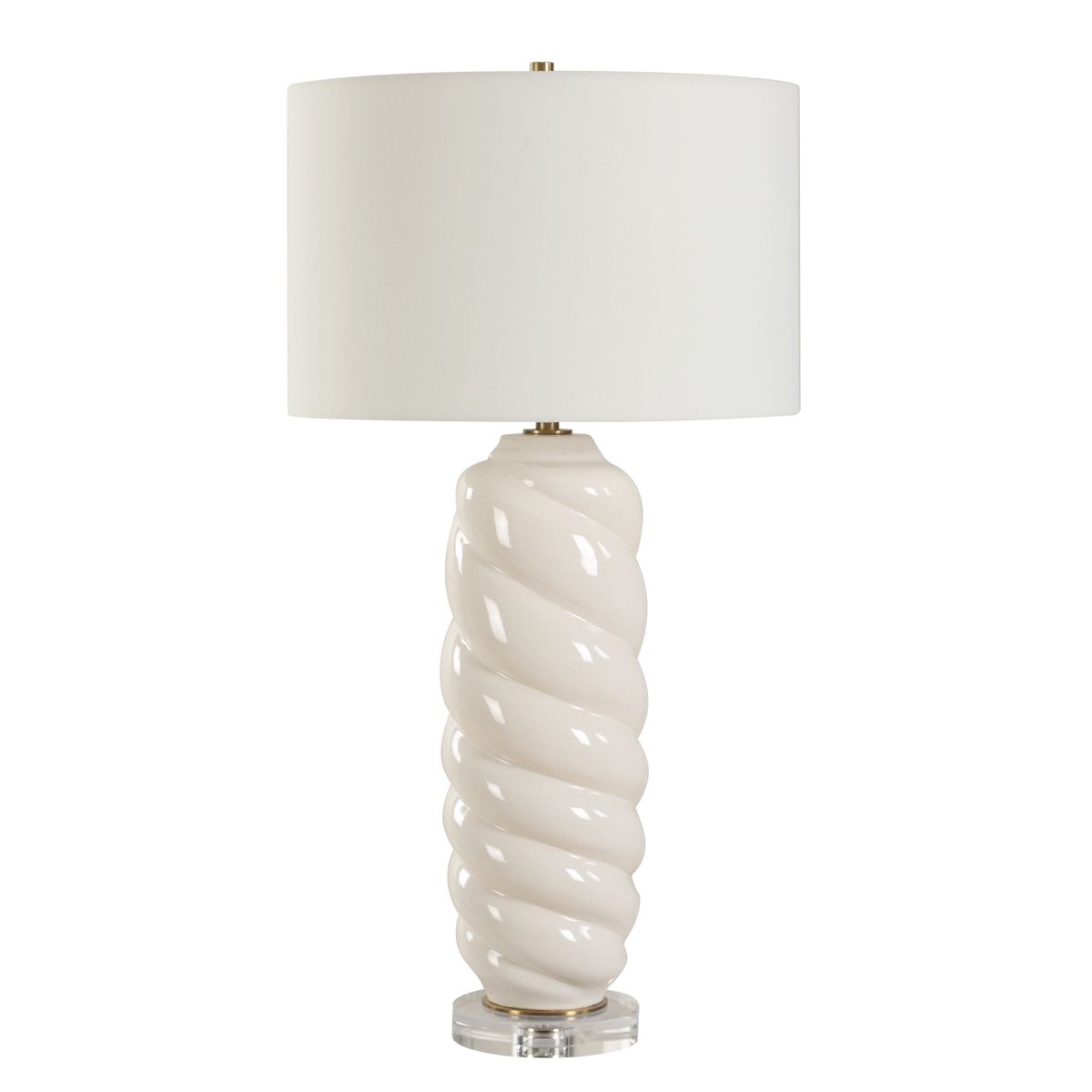 Uttermost Anneli White Ceramic Swirl Table Lamp With White Linen Shade - Image 3
