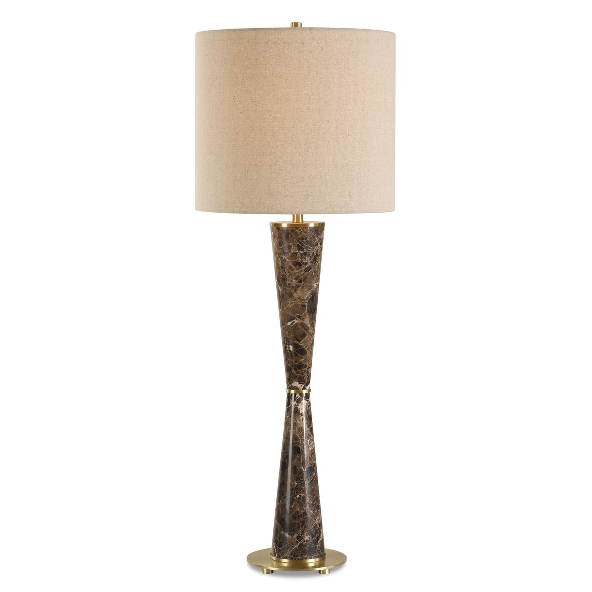 Uttermost Jameson Chocolate Brown Marble Hourglass Table Lamp With Light Beige Linen  Shade - Image 3