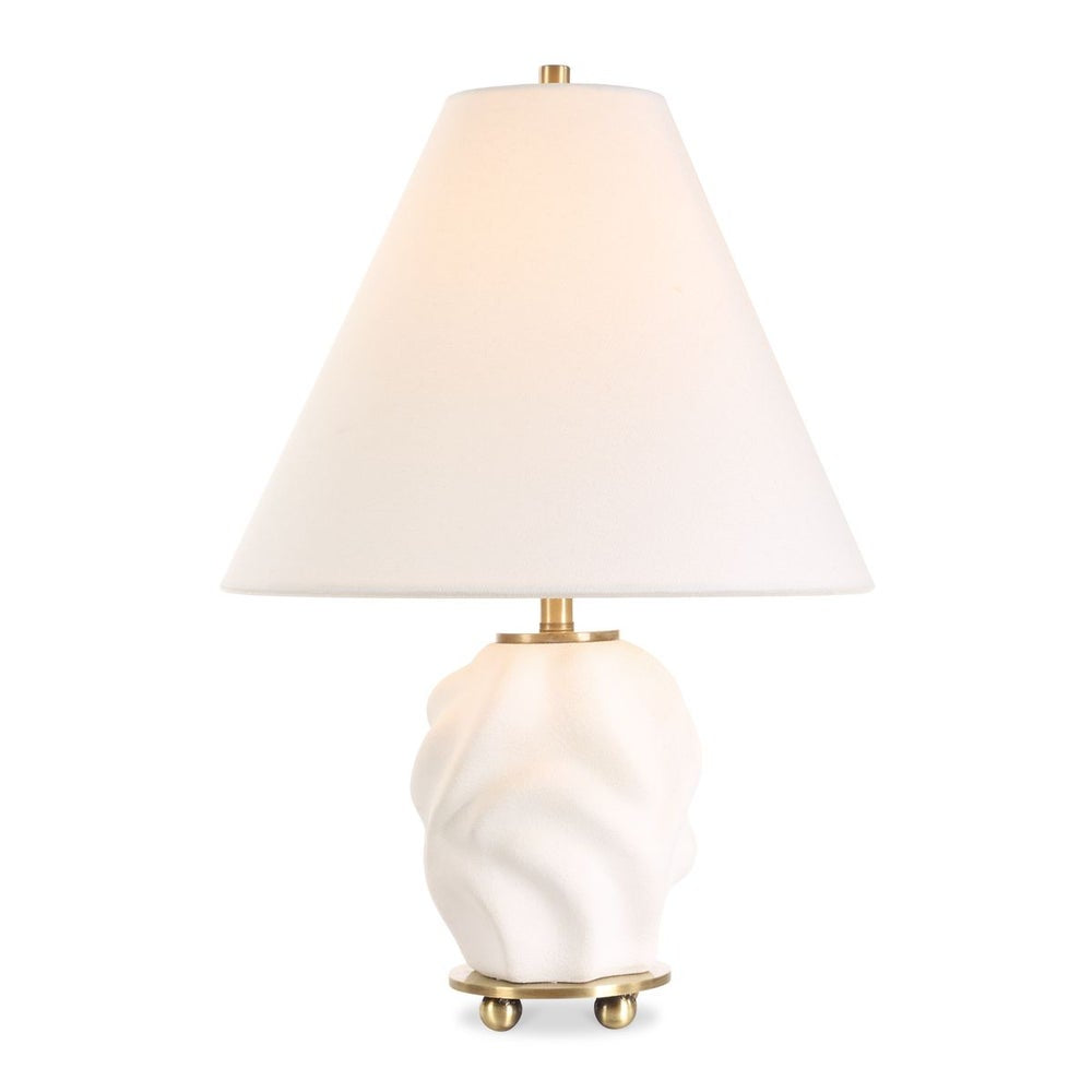 Uttermost Bora Matte White Glazed Swirl Base Accent Lamp With White Linen Shade - Image 2