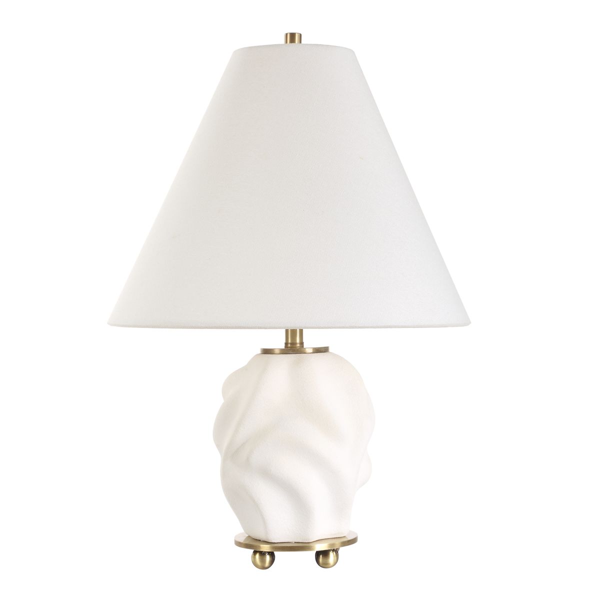 Uttermost Bora Matte White Glazed Swirl Base Accent Lamp With White Linen Shade - Image 3