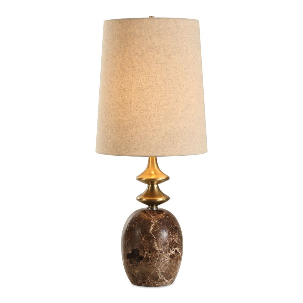 Uttermost Percy Brown Marble and Brass Details Buffet Lamp With White Linen Shade - Image 2